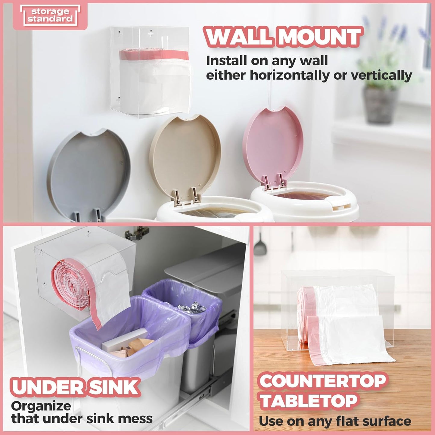 Trash Bag Holder Dispenser 10.5'' x 7'' x 7''- Acrylic Bags Dispensing Roll Organizer Holder
