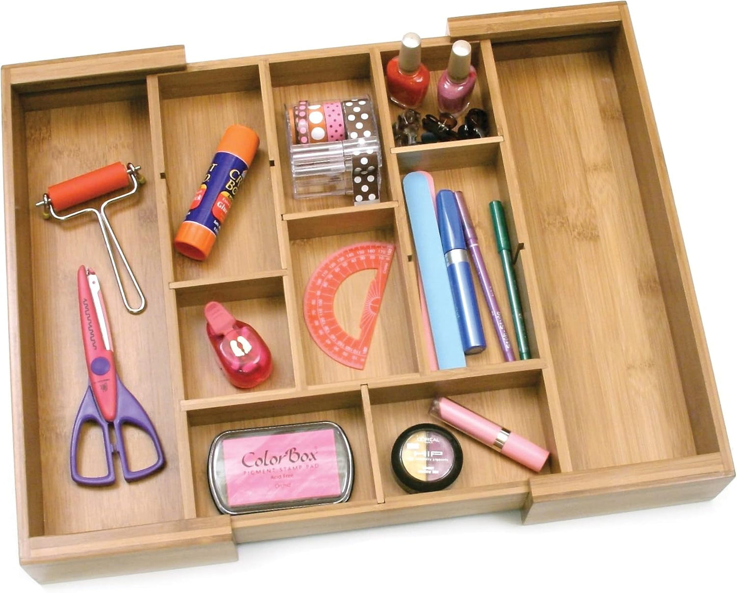 8882 Bamboo Wood Expandable to 18-3/4" Flatware Drawer Organizer with Removable Dividers