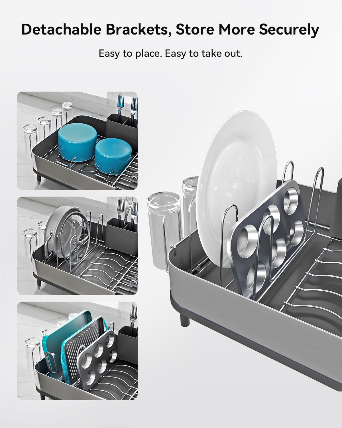 Expandable Dish Drying Rack, Versatile Brackets for Pots & Pans, Space Saving Kitchen Drying Rack