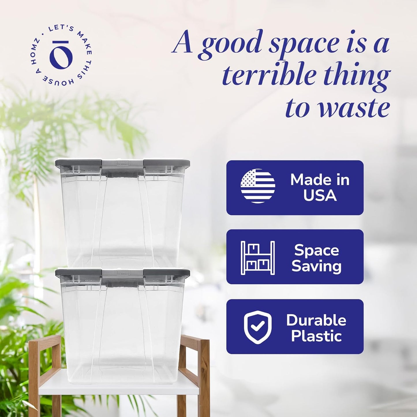 2-Pack Secure Latch, Clear Plastic Storage Organizer Bins, 64 Quart