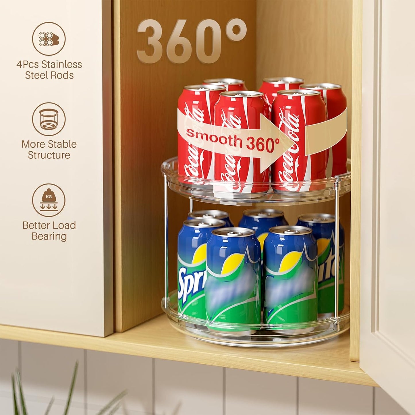 2 Tier Lazy Susan Turntable Organizer 9.25'' Rotating Spice Rack Organization for Cabinet, Kitchen