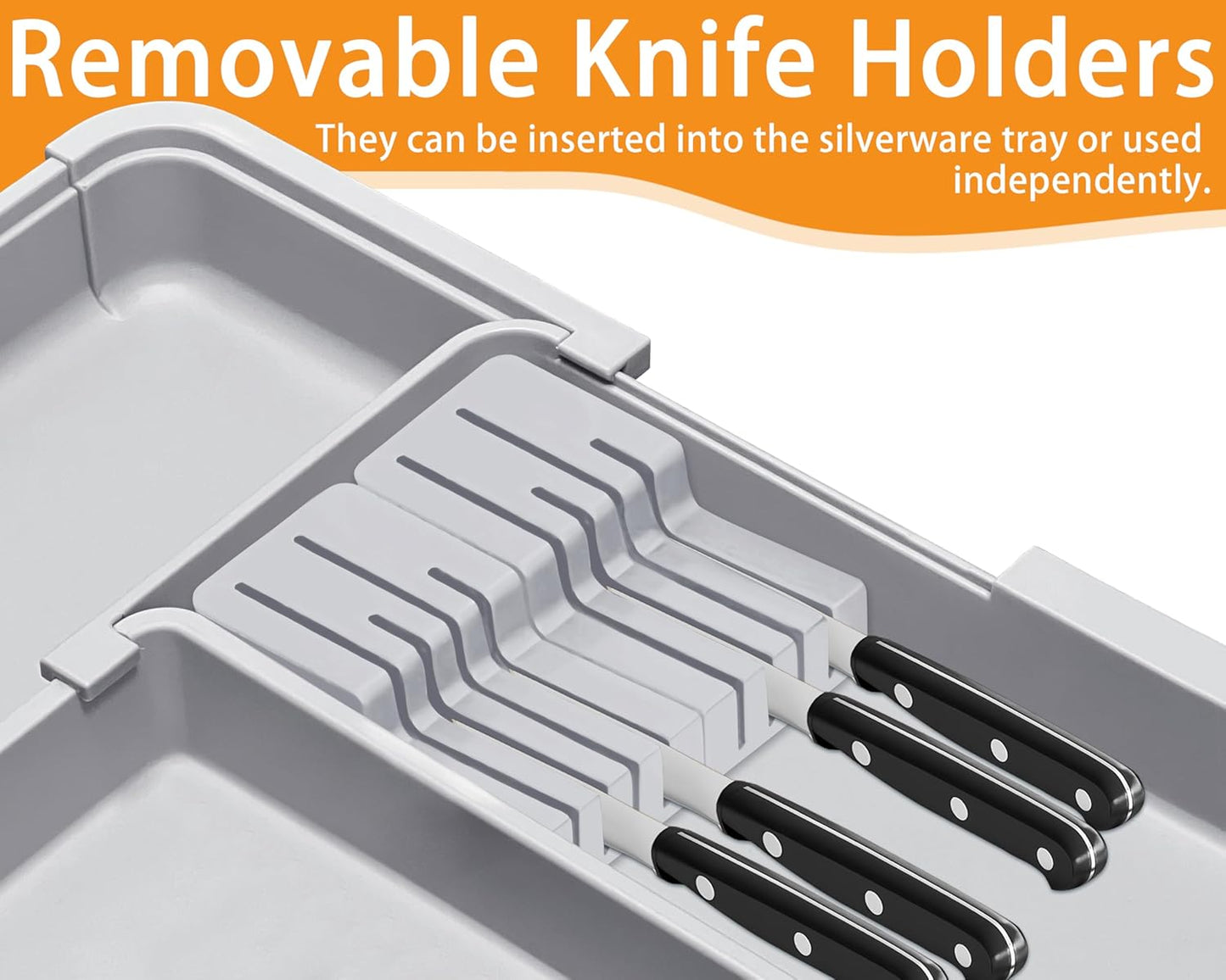 Silverware Drawer Organizer for Kitchen, Adjustable Utensil Drawer Organizer with 2 Knife Block