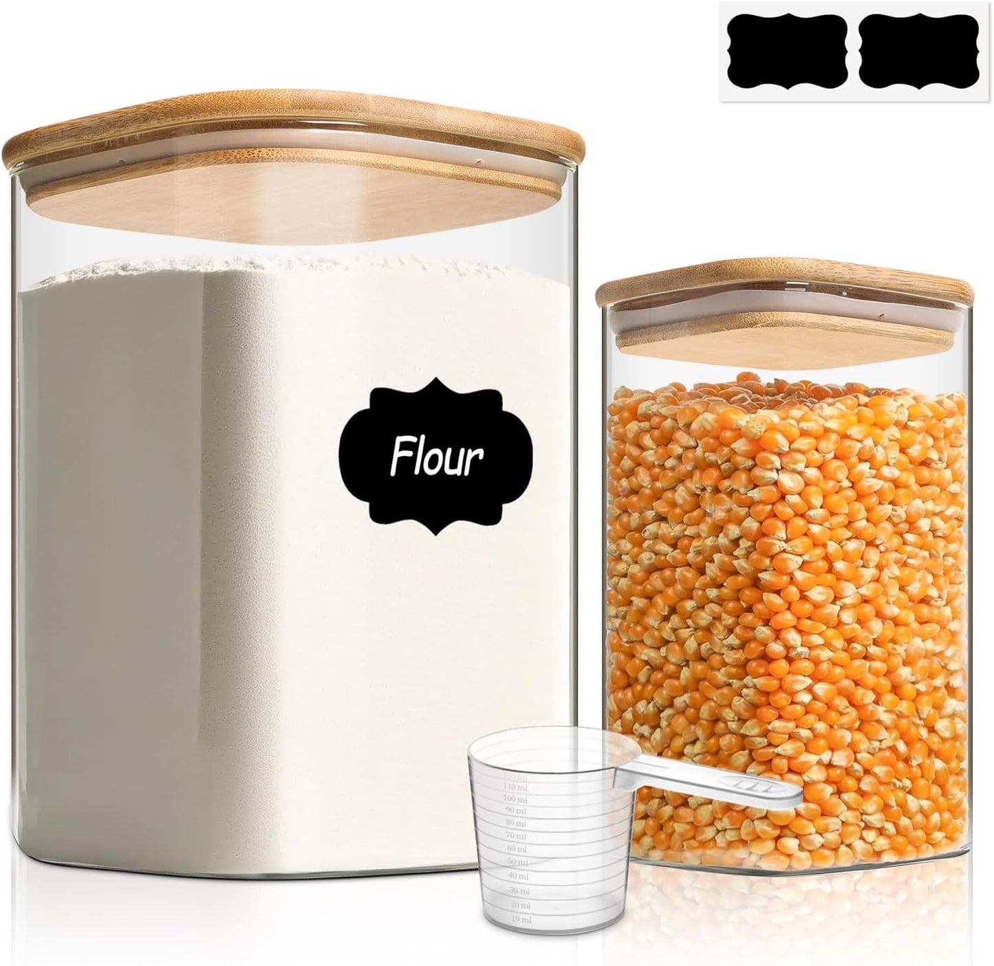 Glass Food Storage Containers, 3.6Qt/1.2Qt Glass Flour and Sugar Containers with Airtight Lids
