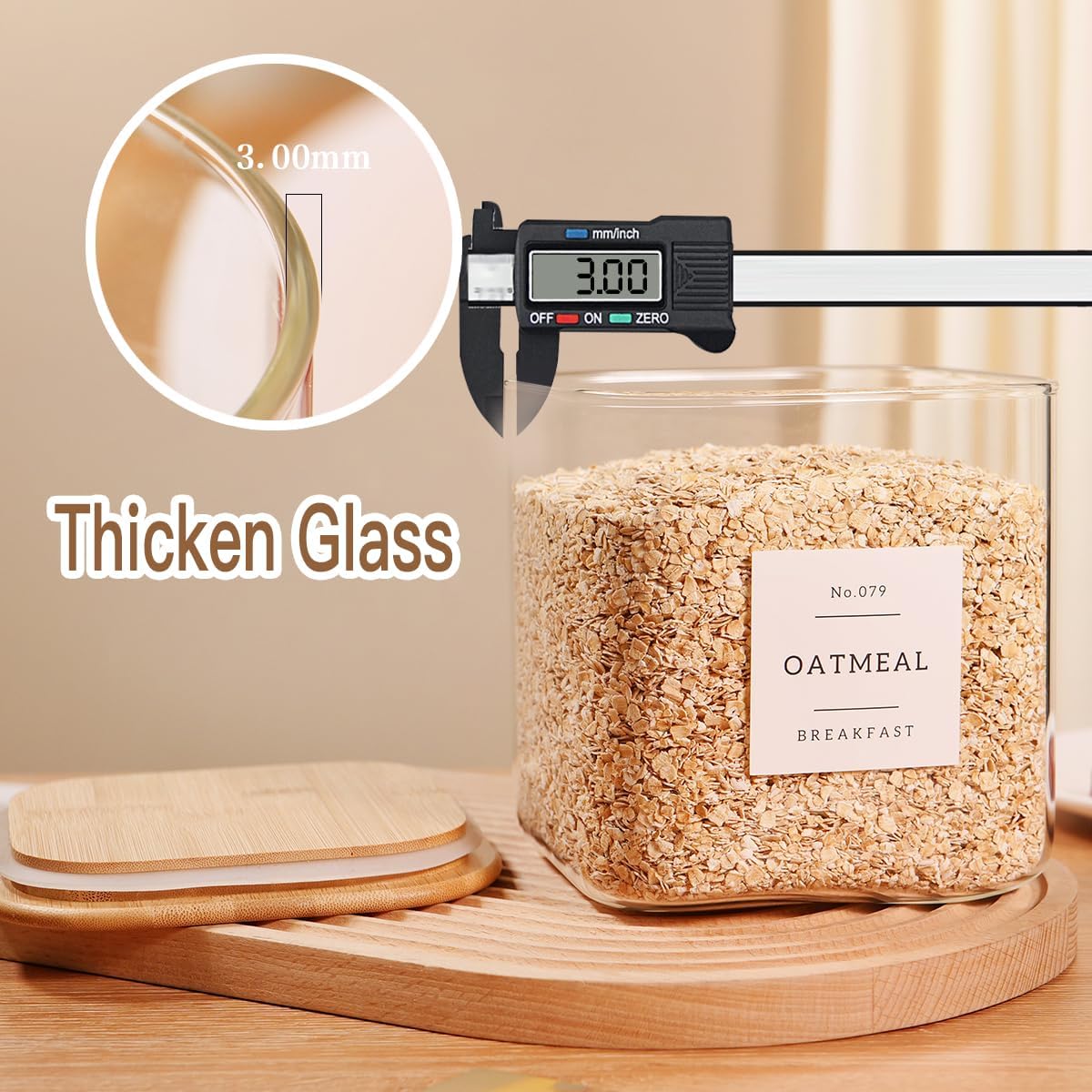 2 Pack Square Glass Flour and Sugar Containers with 132 Kitchen Pantry Labels