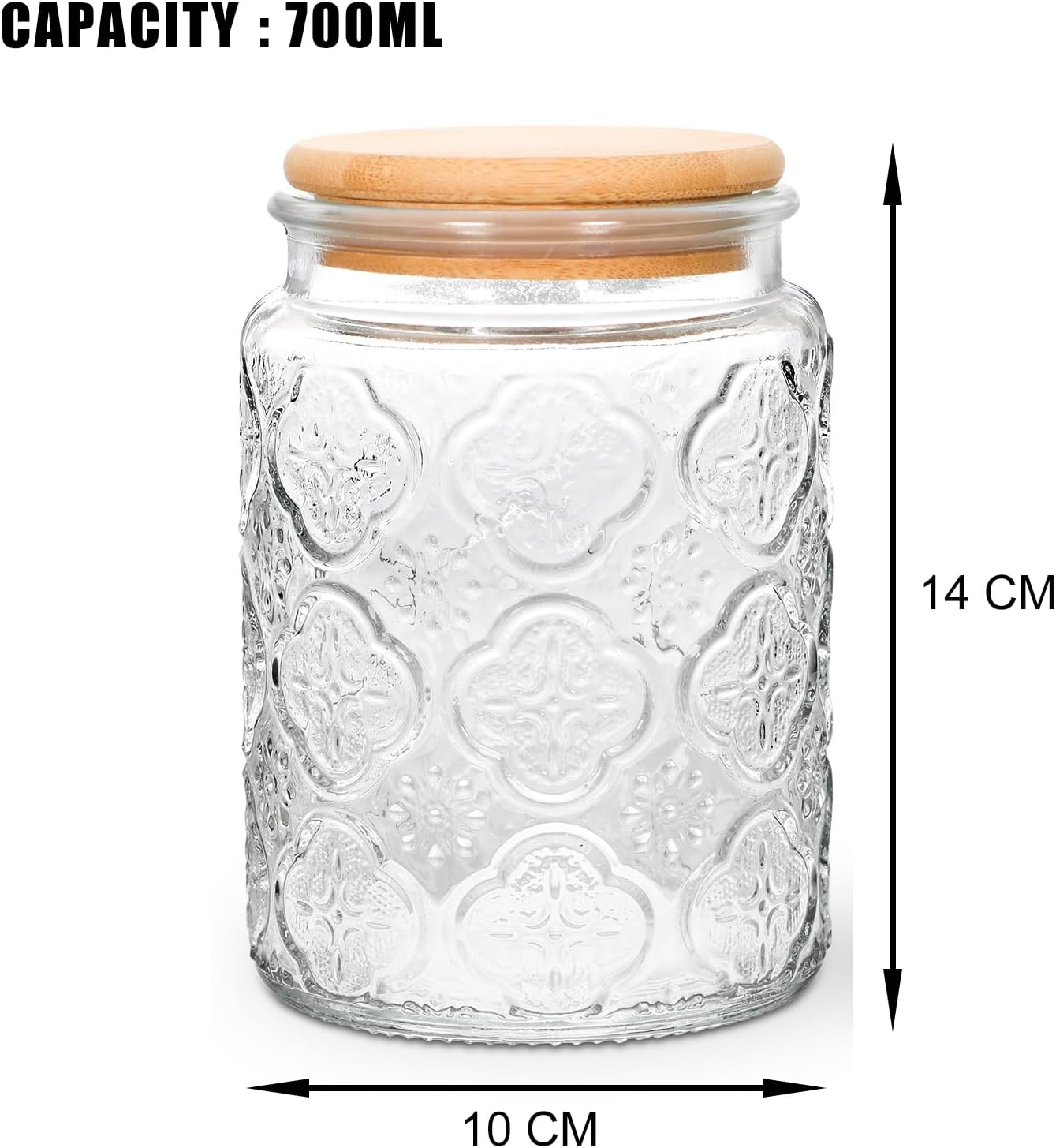 Vintage Glass Jar, 24oz Food Storage Containers Clear Mason Jars With Airtight Lid for Kitchen Counter,Coffee, Tea, Sugar, Candy, 2 Pack