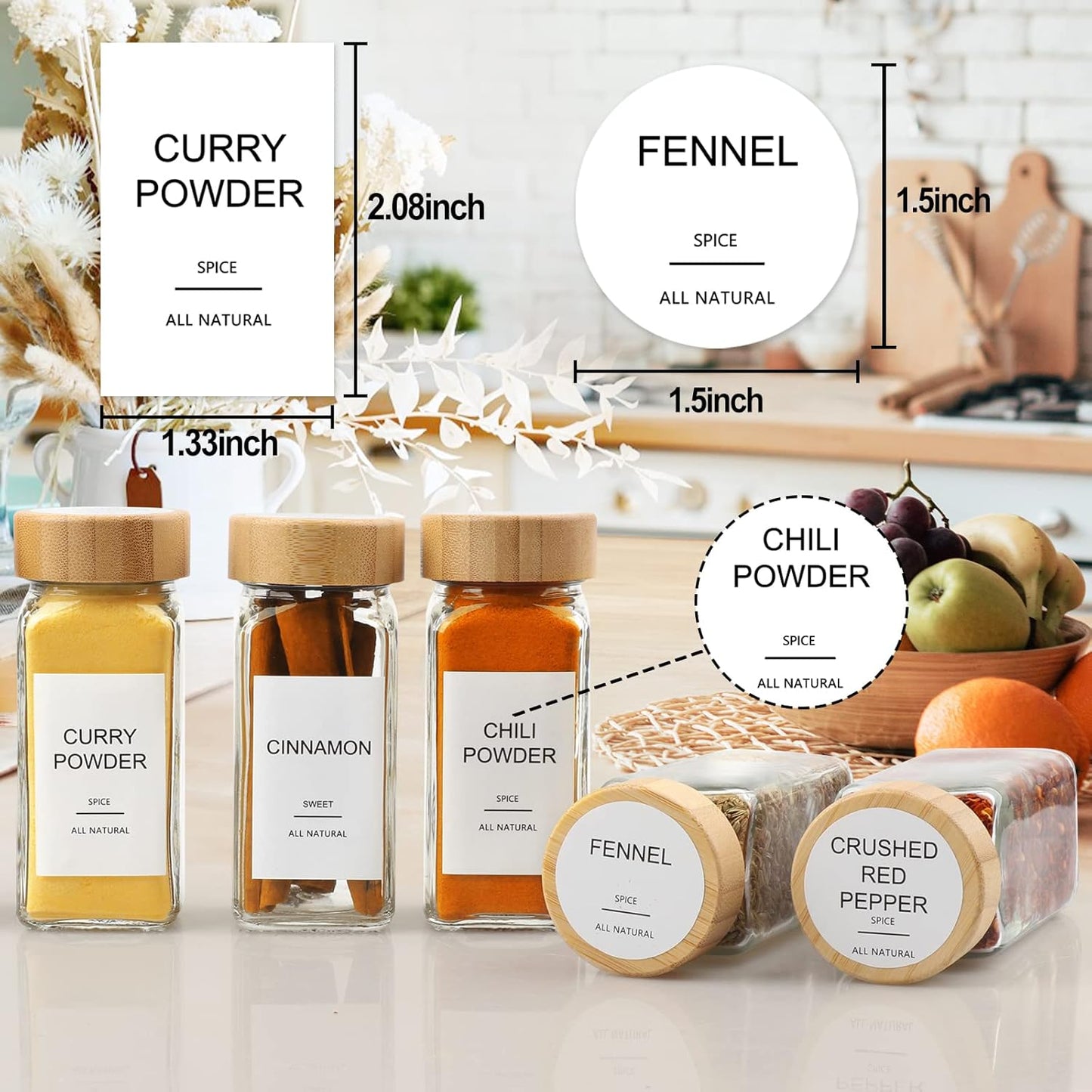 Glass Spice Jars with 398 Labels, 24 pcs 4oz Spice Containers with Bamboo Lids