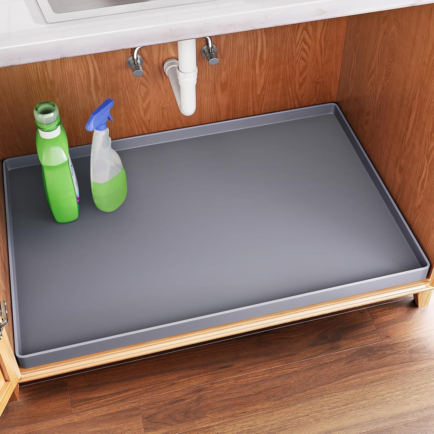 Waterproof Under Sink Mat 34" x 19" Shelf Liner for Kitchen and Bathroom, Cabinet Protector