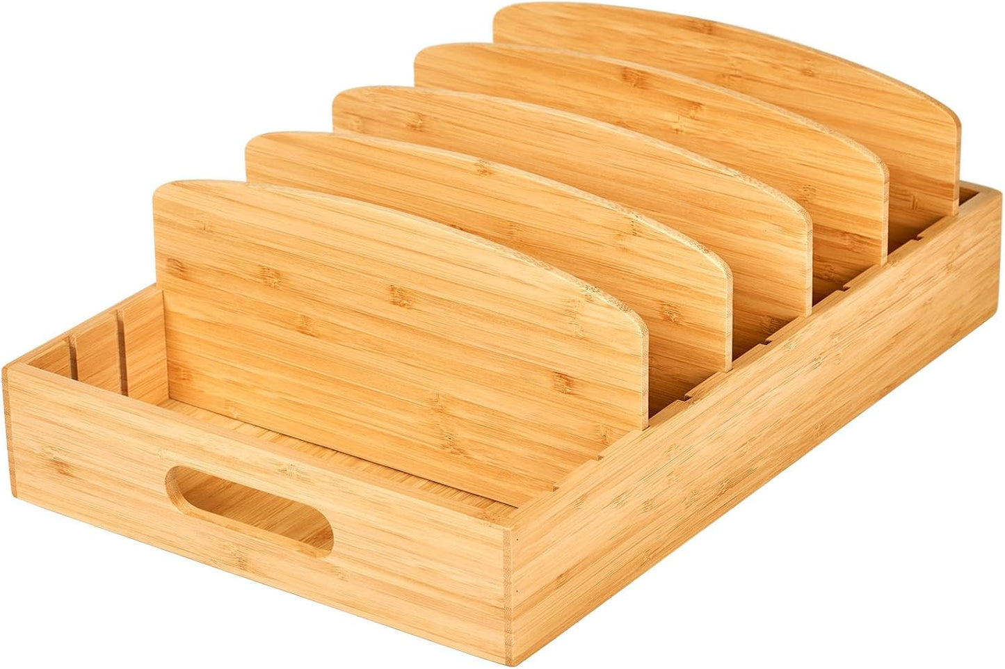 Extra Large Kitchen Cabinet & Drawer Organizer, Bamboo Lid Holder with 5 Tall Adjustable Dividers