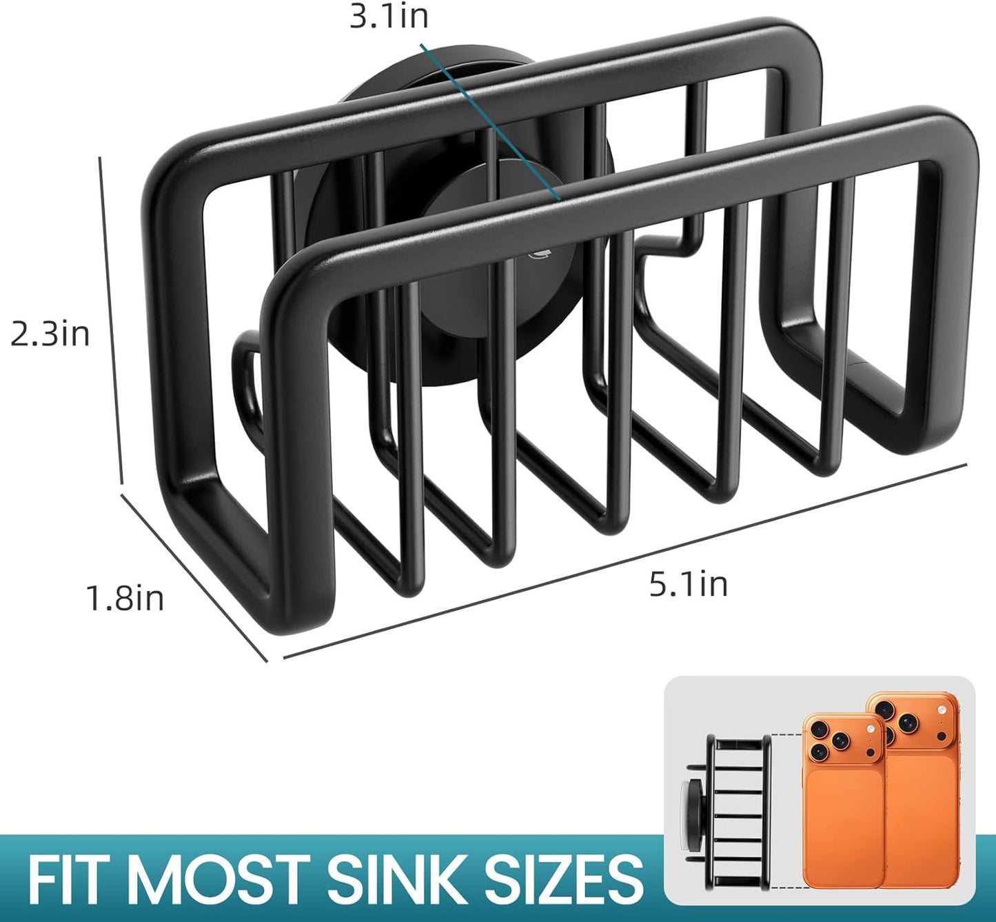 Sponge Holder for Kitchen Sink with Strong Suction Cup, Rustproof Aluminum Sink Caddy