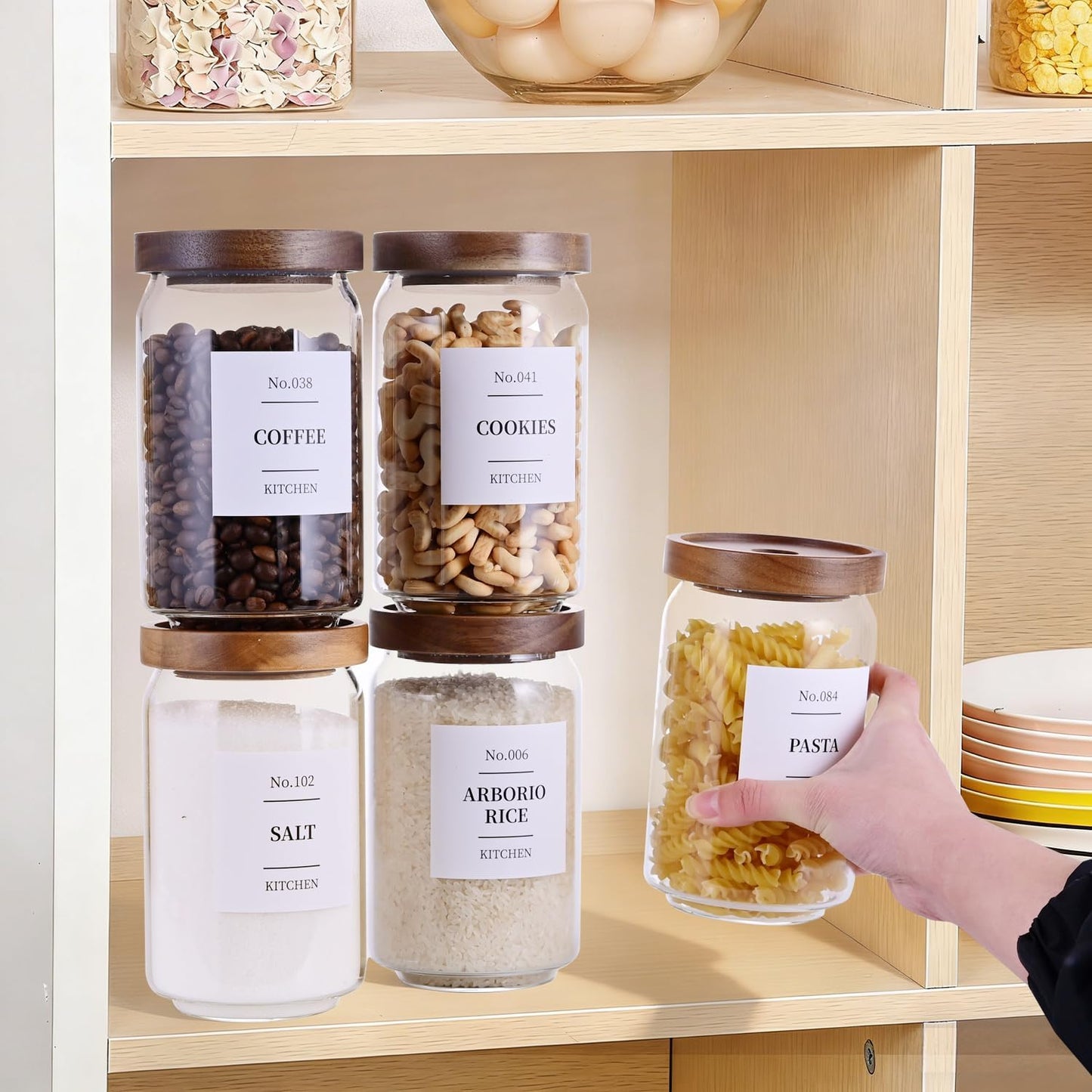 Glass Pantry Storage Jars with Acacia Airtight Lid, 25oz Clear Kitchen Canisters with Wood Lid