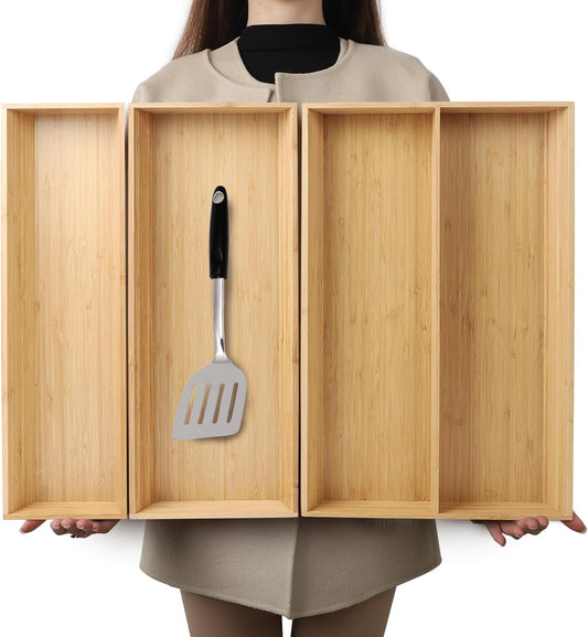 V-Shaped 3-Pack 19.6" Long Bamboo Drawer Organizer Box