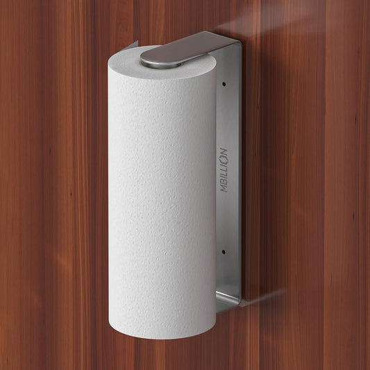 Kitchen Paper Towel Holder Under Cabinet Wall Mount and Self-Adhesive Paper Towel Rack Premium Grade SUS304 Stainless Steel Brushed Silver