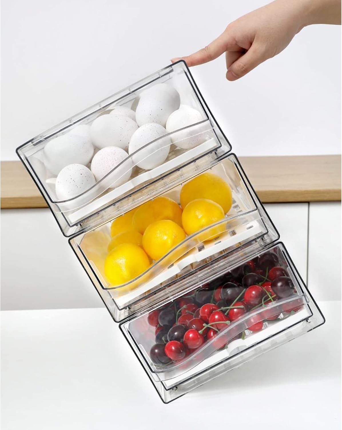 Fridge Organizer, Stackable Refrigerator Organizer Bins, Reusable Food Storage Containers