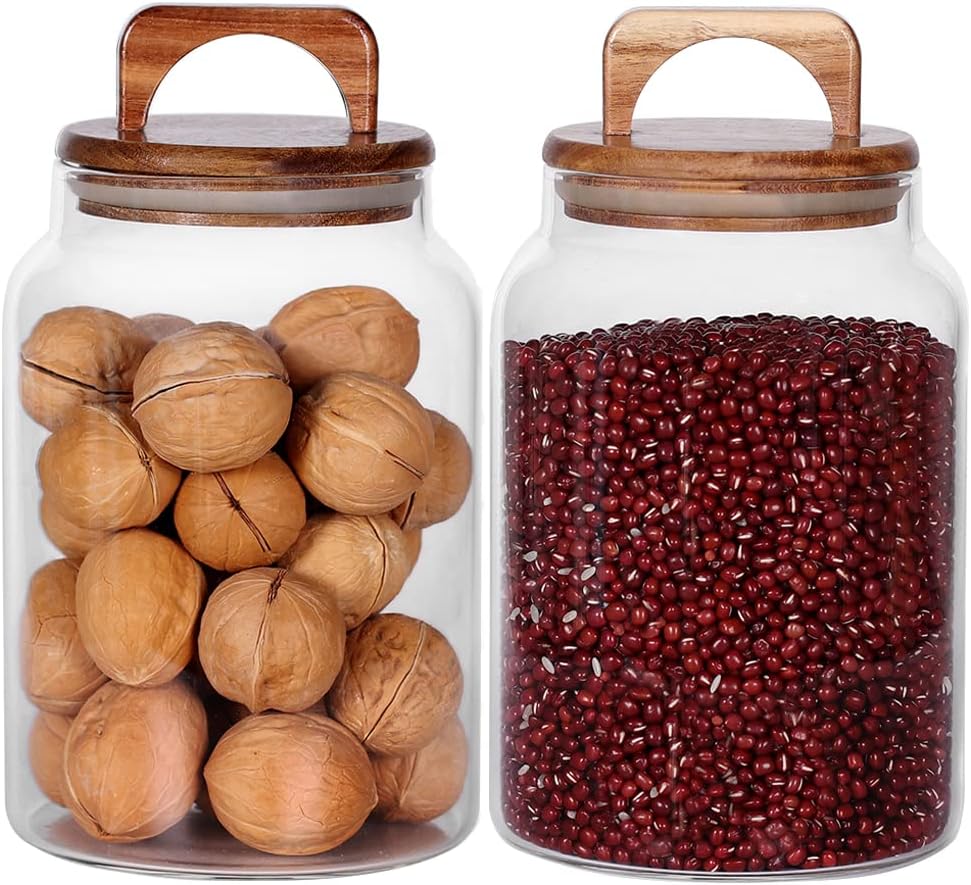 Canister Set of 2, Glass Kitchen Canisters with Airtight Acacia Lid