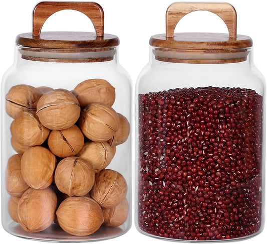 Canister Set of 2, Glass Kitchen Canisters with Airtight Acacia Lid