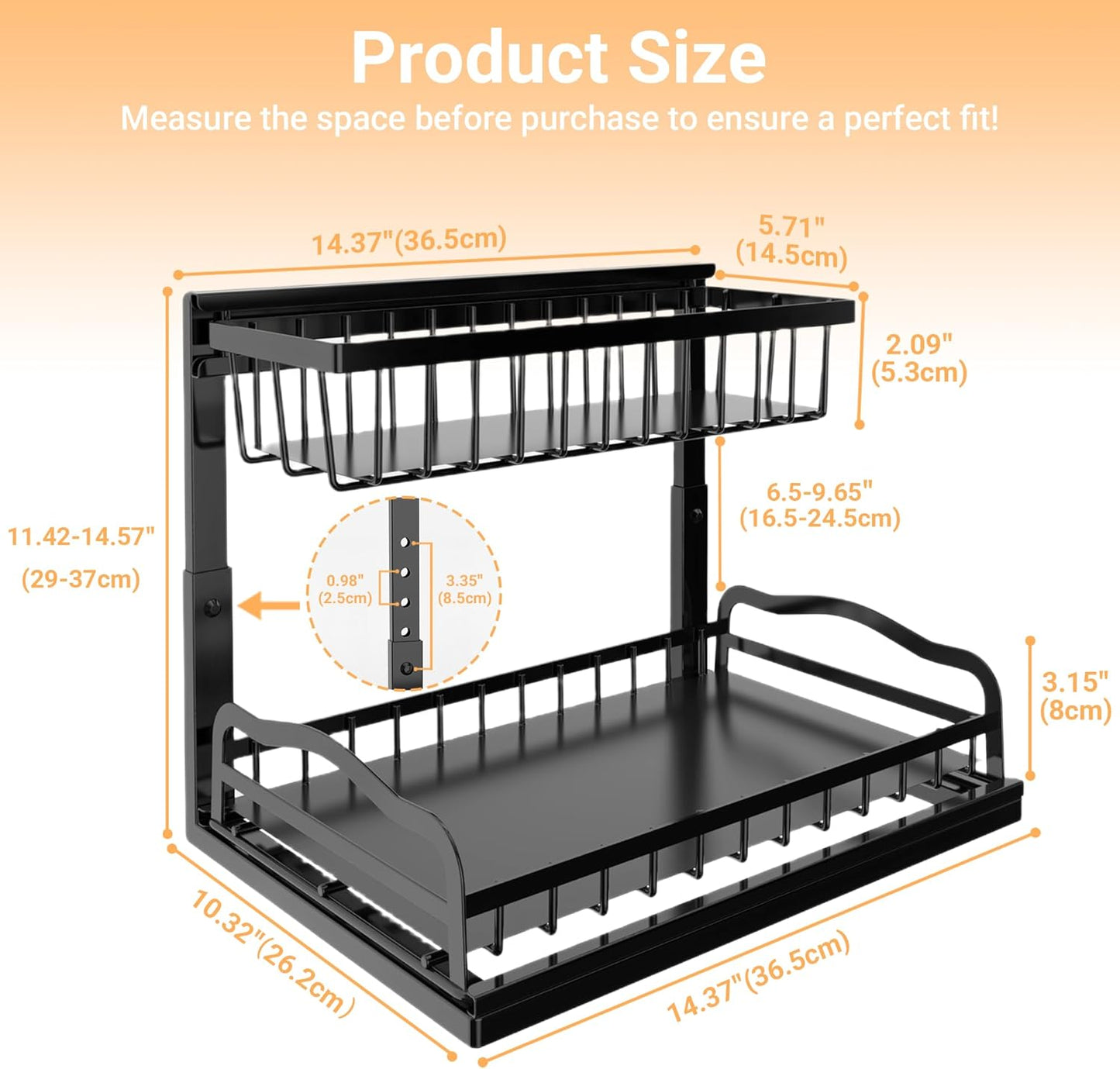 Under Sink Organizer 2 Pack, L-Shaped 2 Tier Pull Out Cabinet Organizer with Sliding Drawer