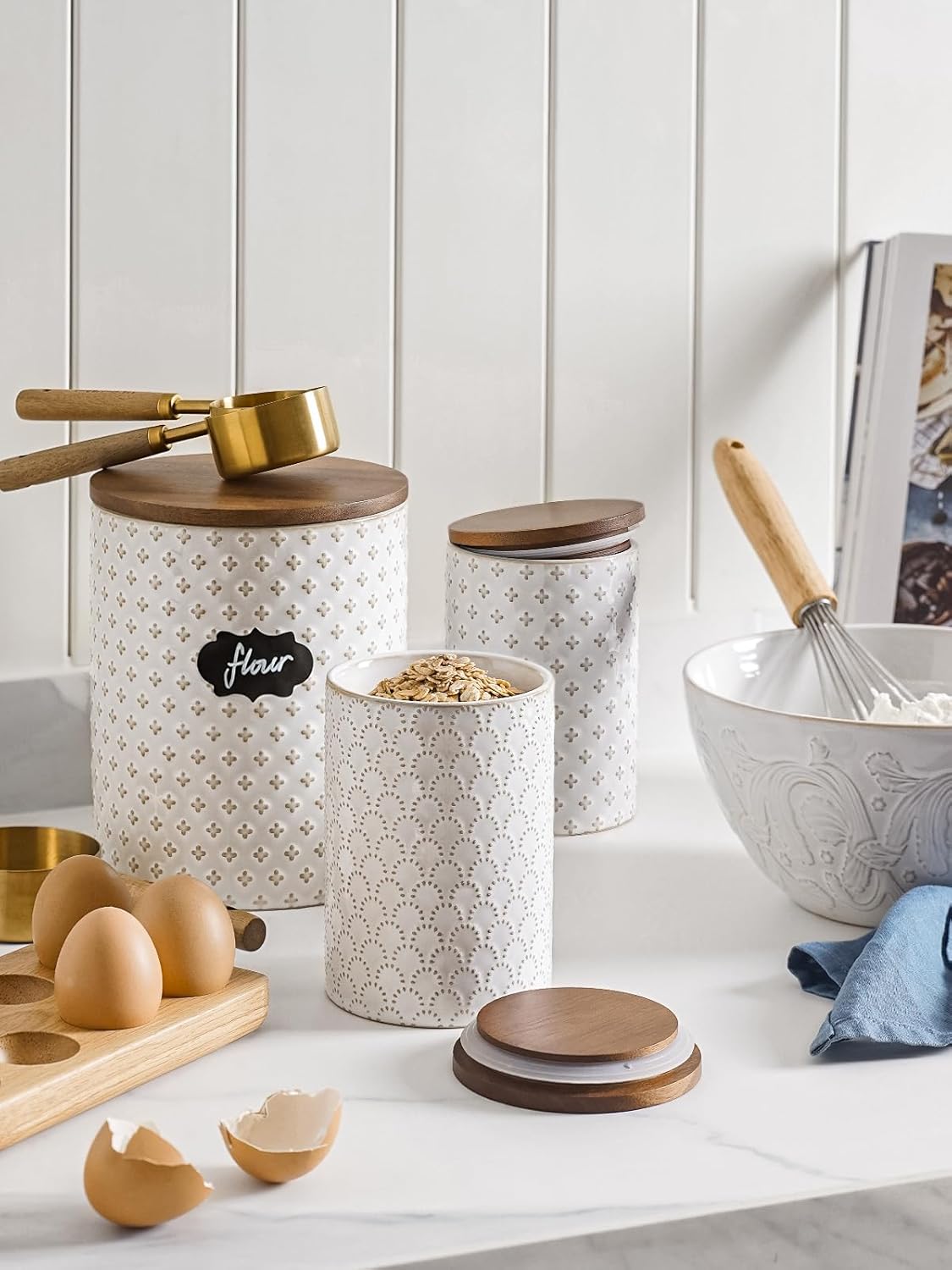 Ceramic Kitchen Canister Set with Airtight Lids, Food Storage Containers for Flour, Sugar