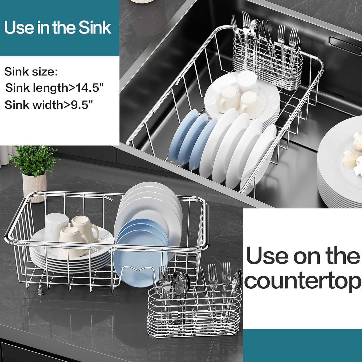 Small Dish Drainer Rack in Sink Adjustable