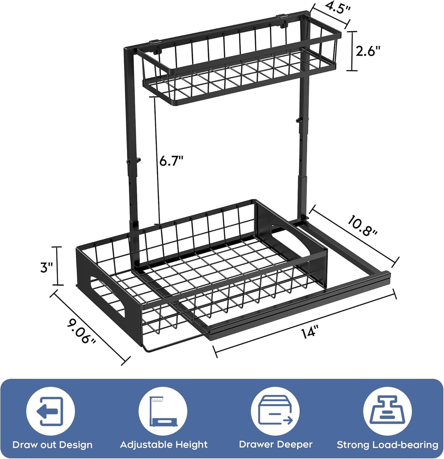 Under Sink Organizer, 2 Pack Cabinet Organizer for Kitchen