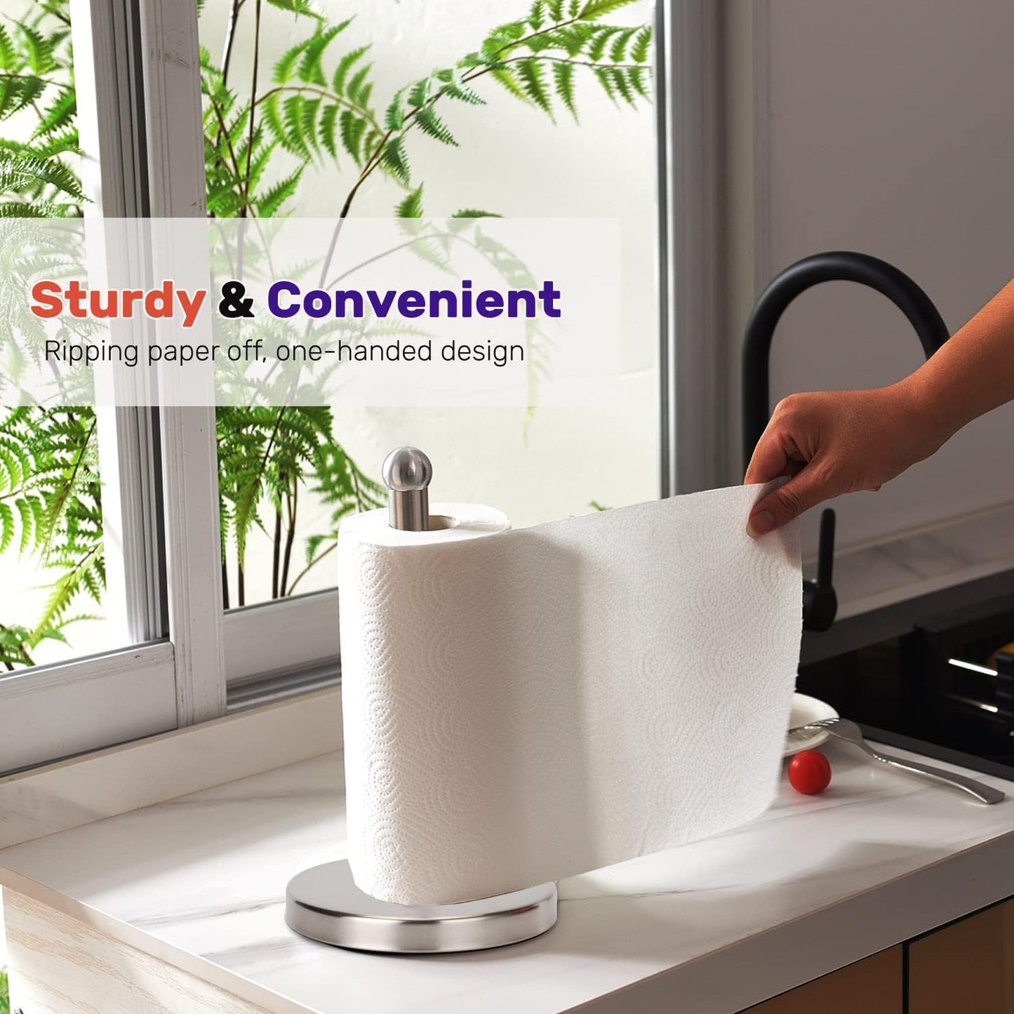 Heavy Weighted Towel Holder, Easy One-Handed Design for Kitchen Stand Dispenser
