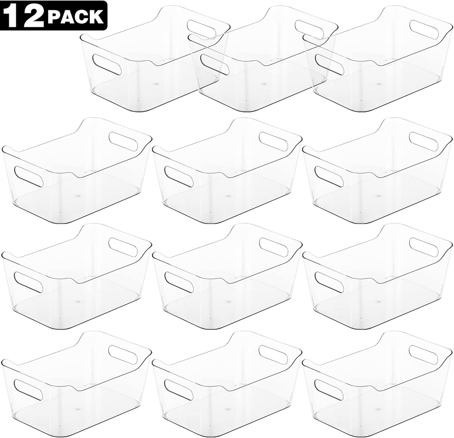12 Pack Plastic Storage Bins, Multi-Use Organizer Bins, Pantry Organizer