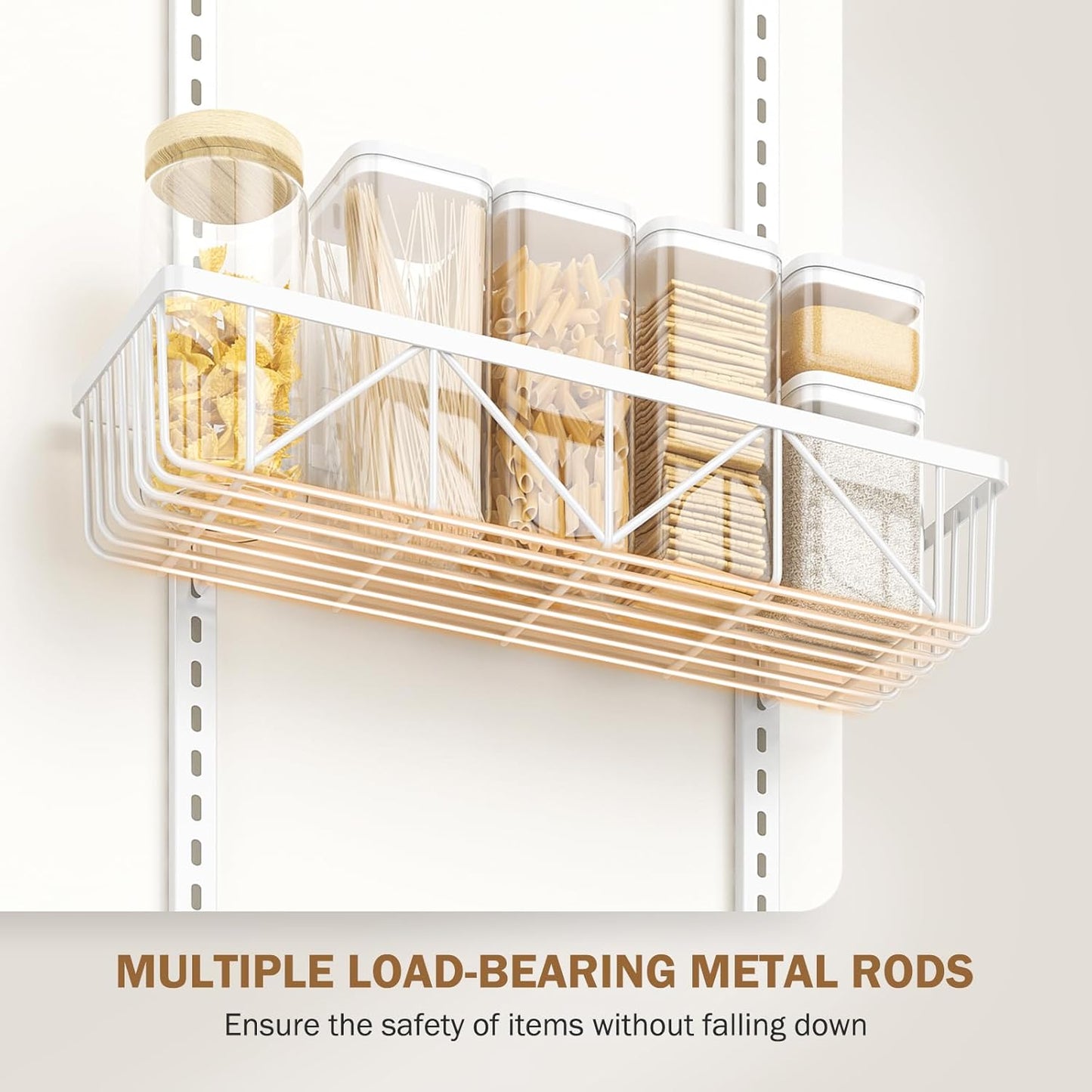 White Narrow 6-Tier Over the Door Pantry Organizer, Adjustable Metal Hanging Spice Rack