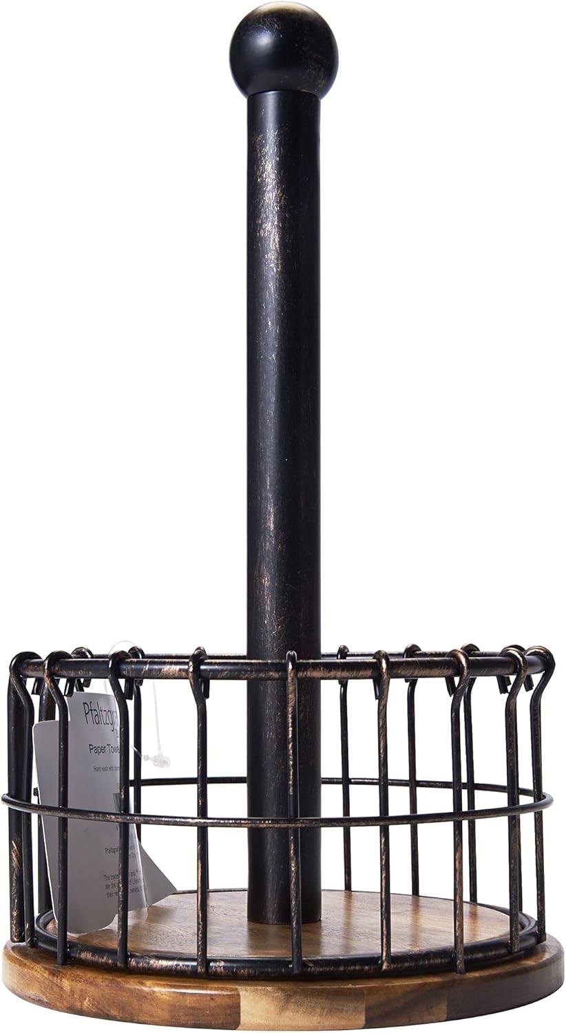 Anvil Wire And Acacia Wood Paper Towel Holder, 13.25-Inch, Antique Black