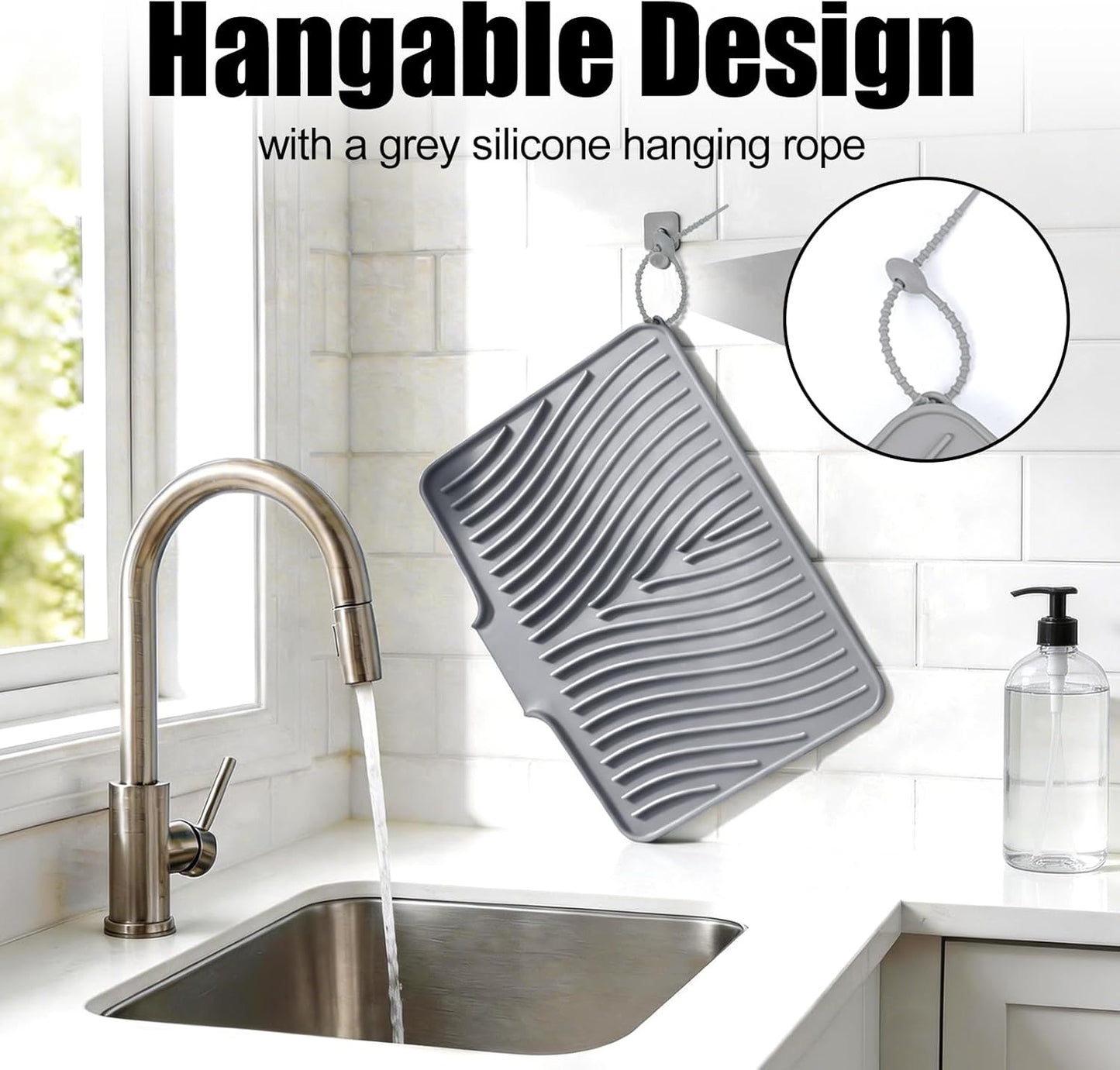 Silicone Dish Drying Mat, Stone Drying Mat for Kitchen Counter with Built-In Drain