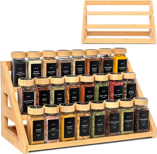 Spice Rack, Spice Organizer -3 Tier Bamboo Spice Racks, Solution for Spice Storage in Kitchens