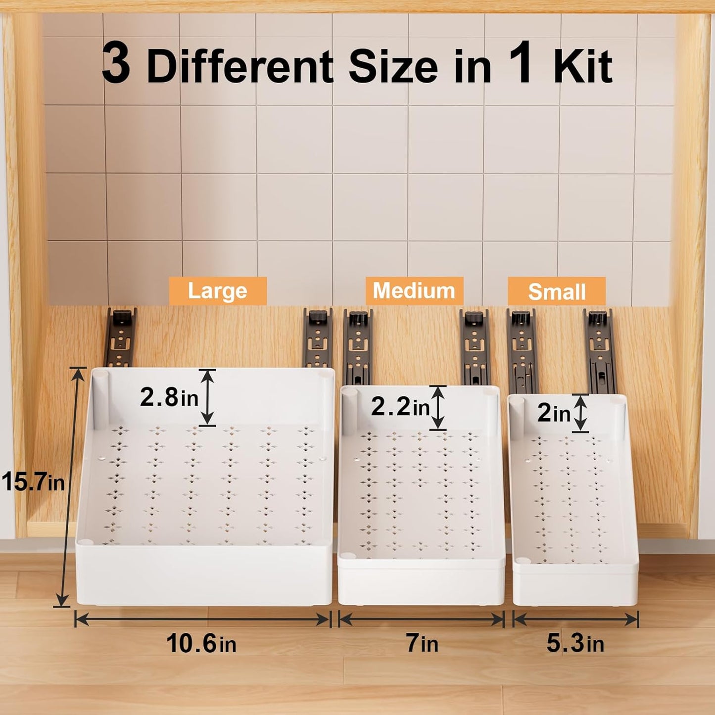 3 Pack Pull Out Cabinet Organizer, 15.7"Deep Pull Out Drawers for Cabinets