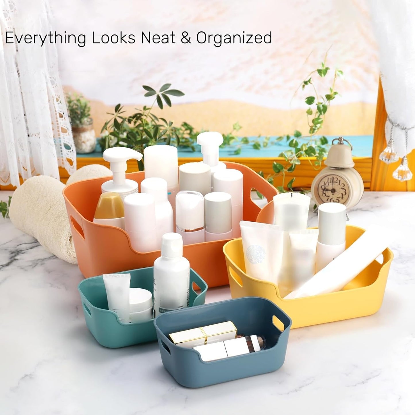 12 Pack Plastic Storage Bins and Baskets, Classroom Organizer Bins with Built-in Handle