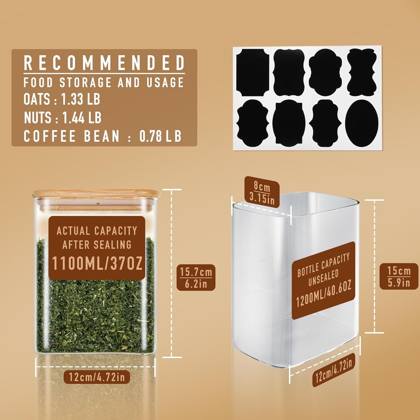 37oz Rectangle Airtight Glass Storage Containers with Bamboo Lids (Set of 4)