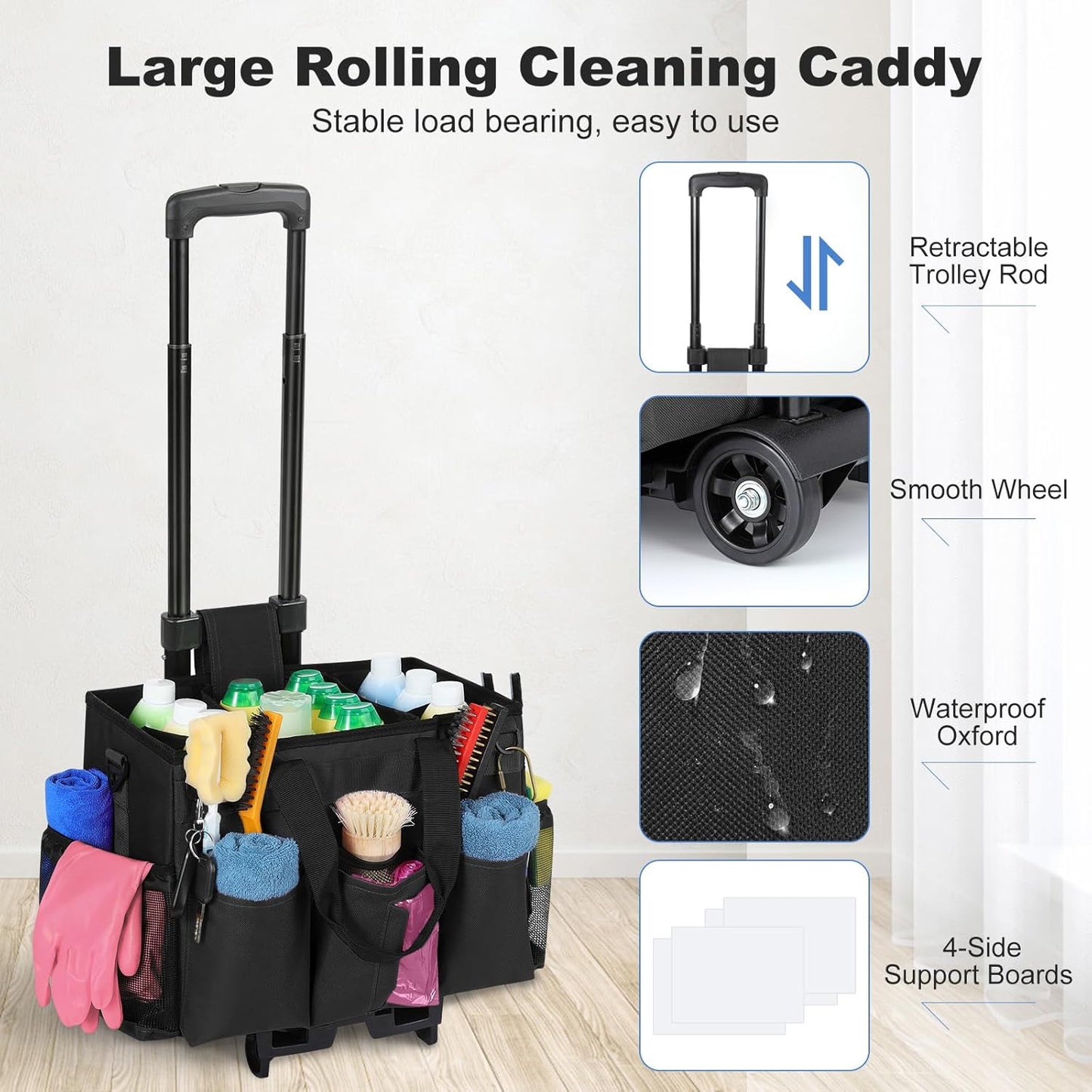 Rolling Cleaning Caddy Bag with Detachable Trolley