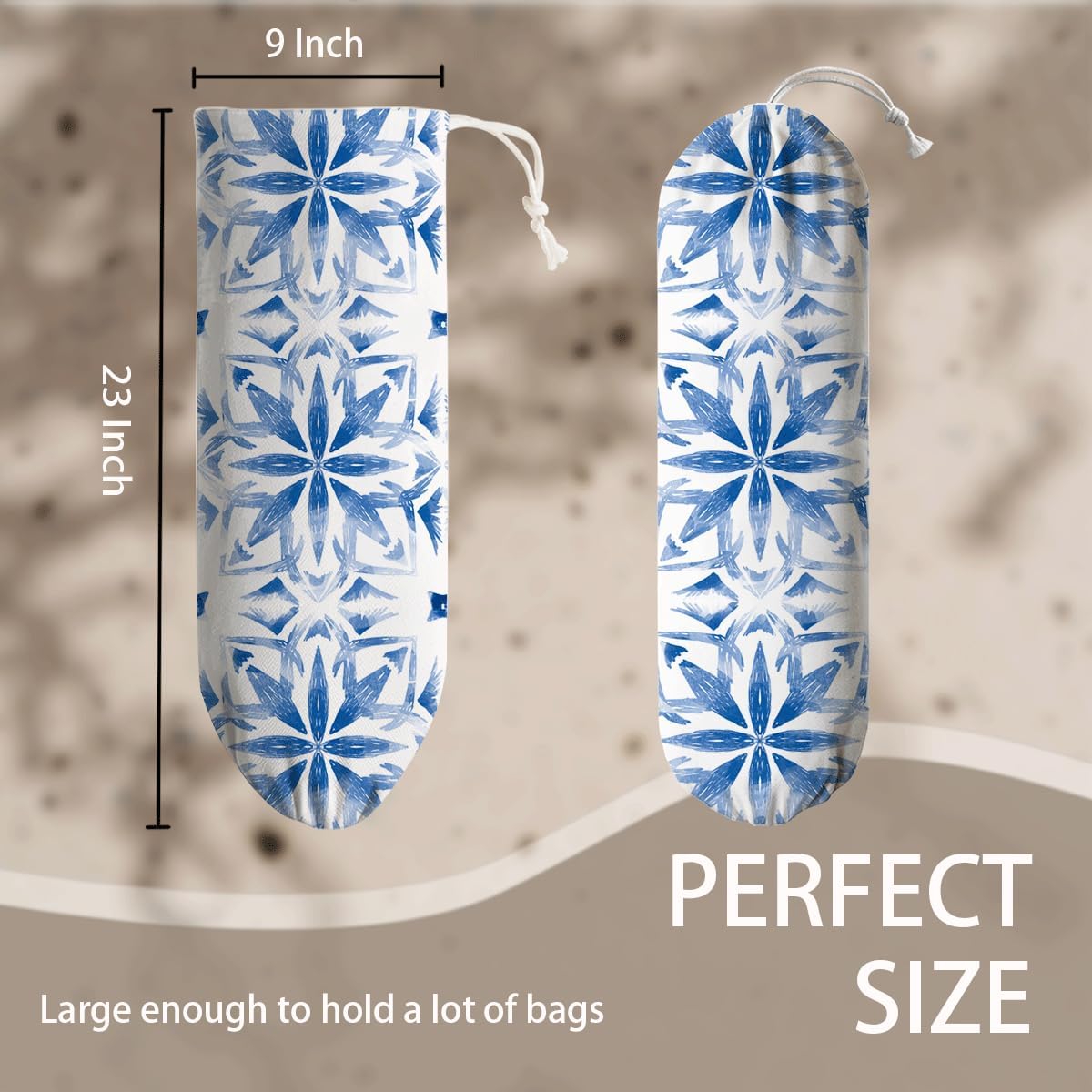 Navy Blue Plastic Bag Holder, Reusable Grocery Bags Holder