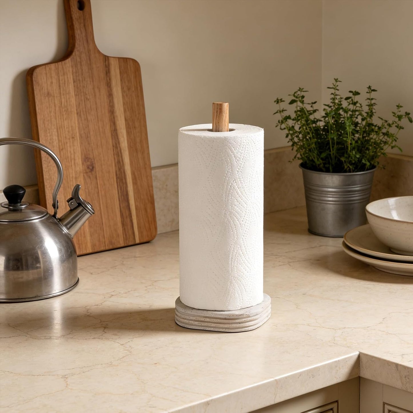 Natural Travertine Textures Standing Paper Towel Holder for Kitchen Countertop