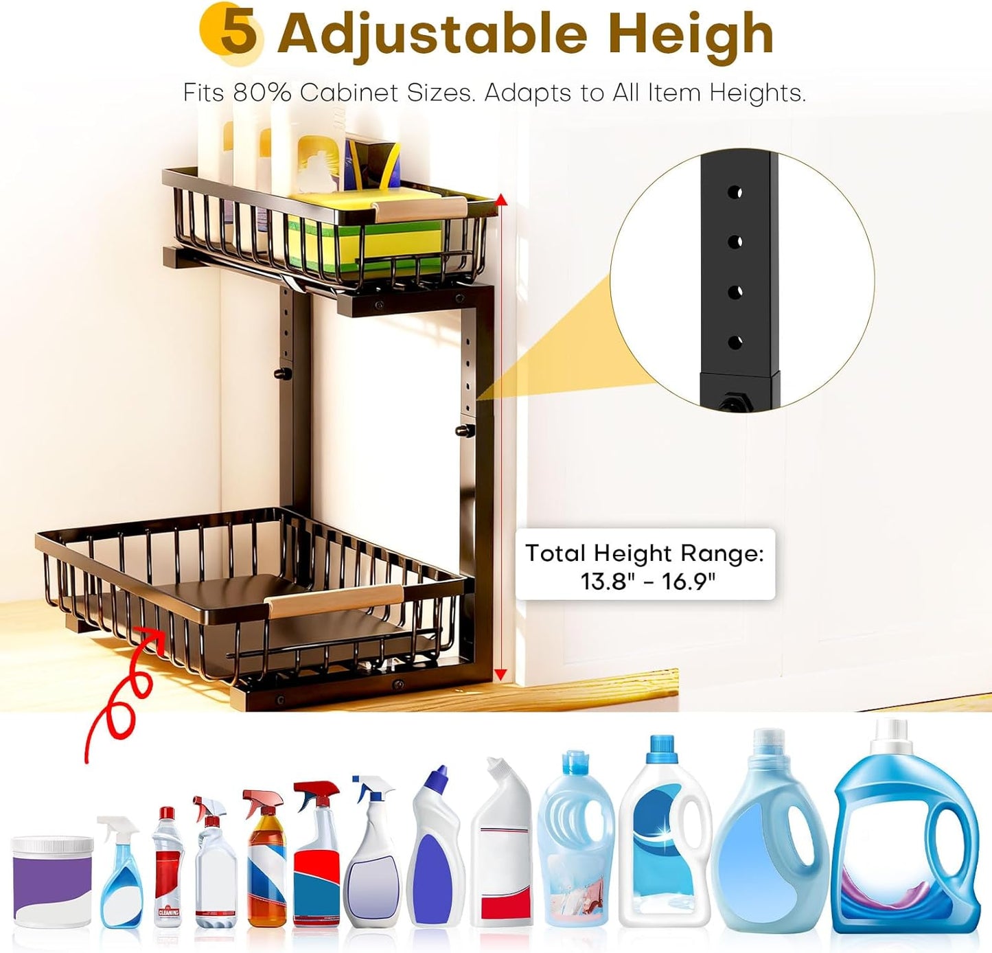 Under Sink Organizer, Heavy-Duty & Rust-Resistant Carbon Steel Metal