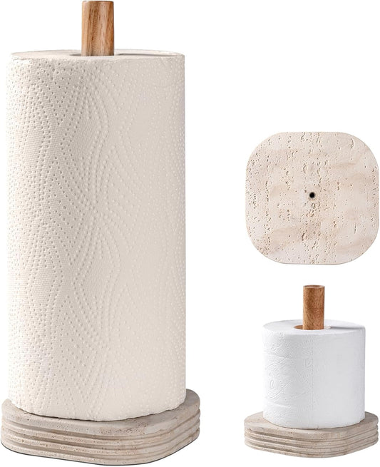 Natural Travertine Textures Standing Paper Towel Holder for Kitchen Countertop