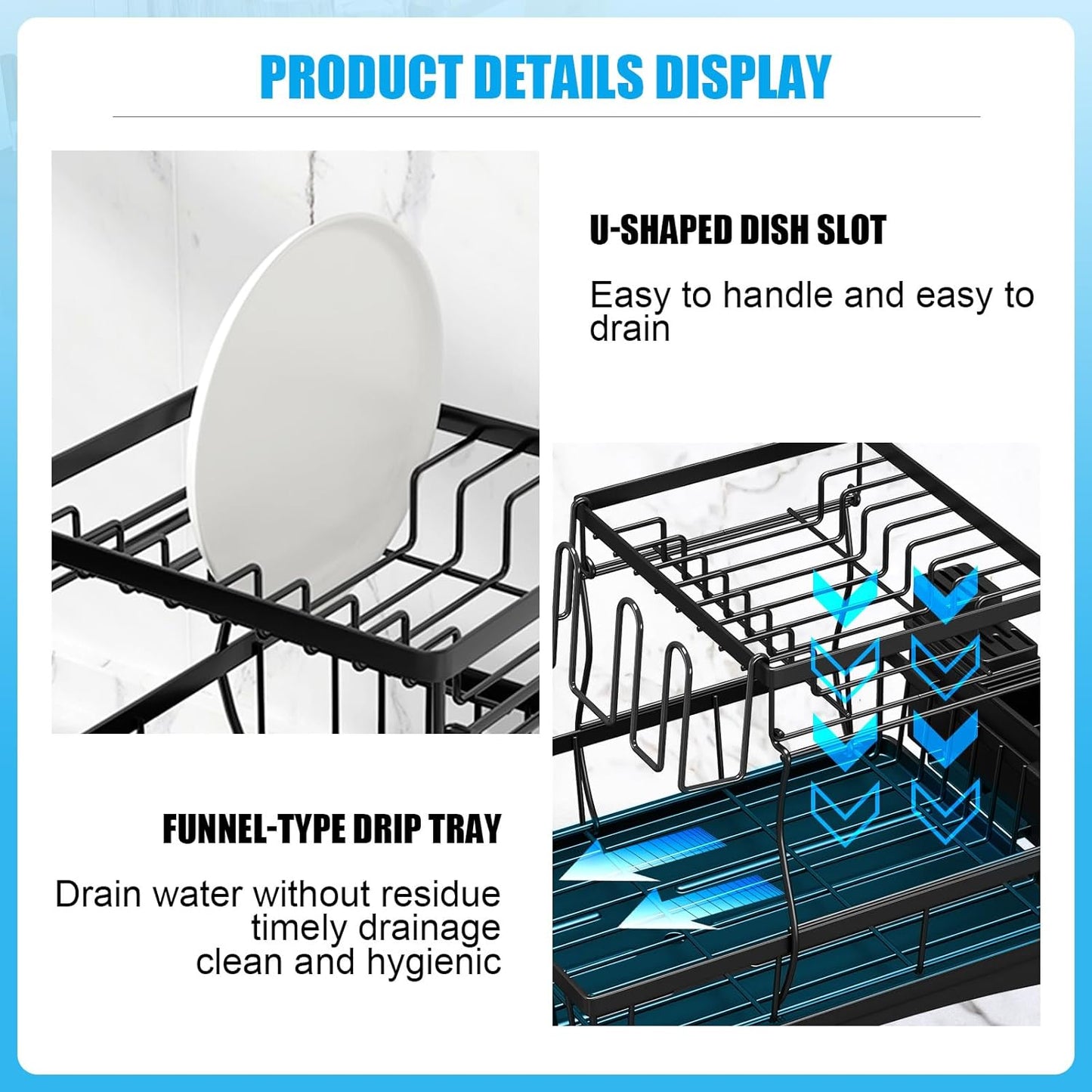 Large Dish Drying Rack for Kitchen Counter, Detachable Large Capacity Dish Drainer Organizer