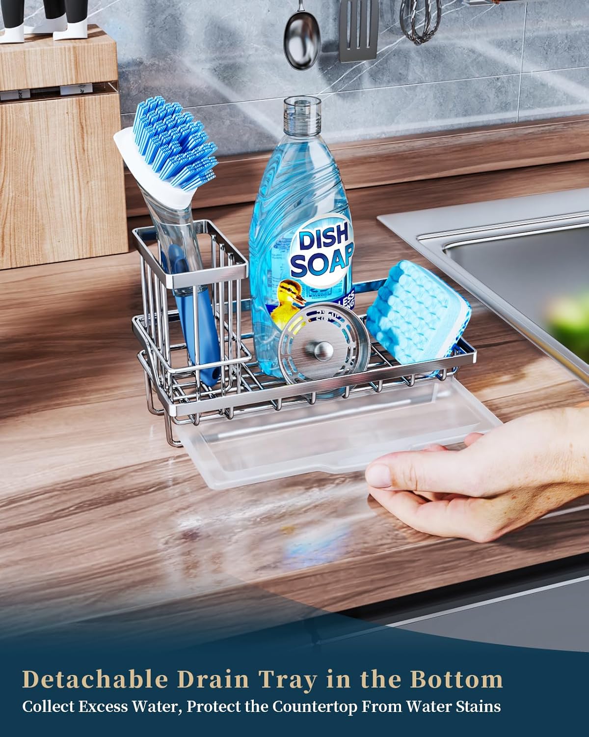 Sink Caddy, Kitchen Sponge Holder with Dish Brush Holder