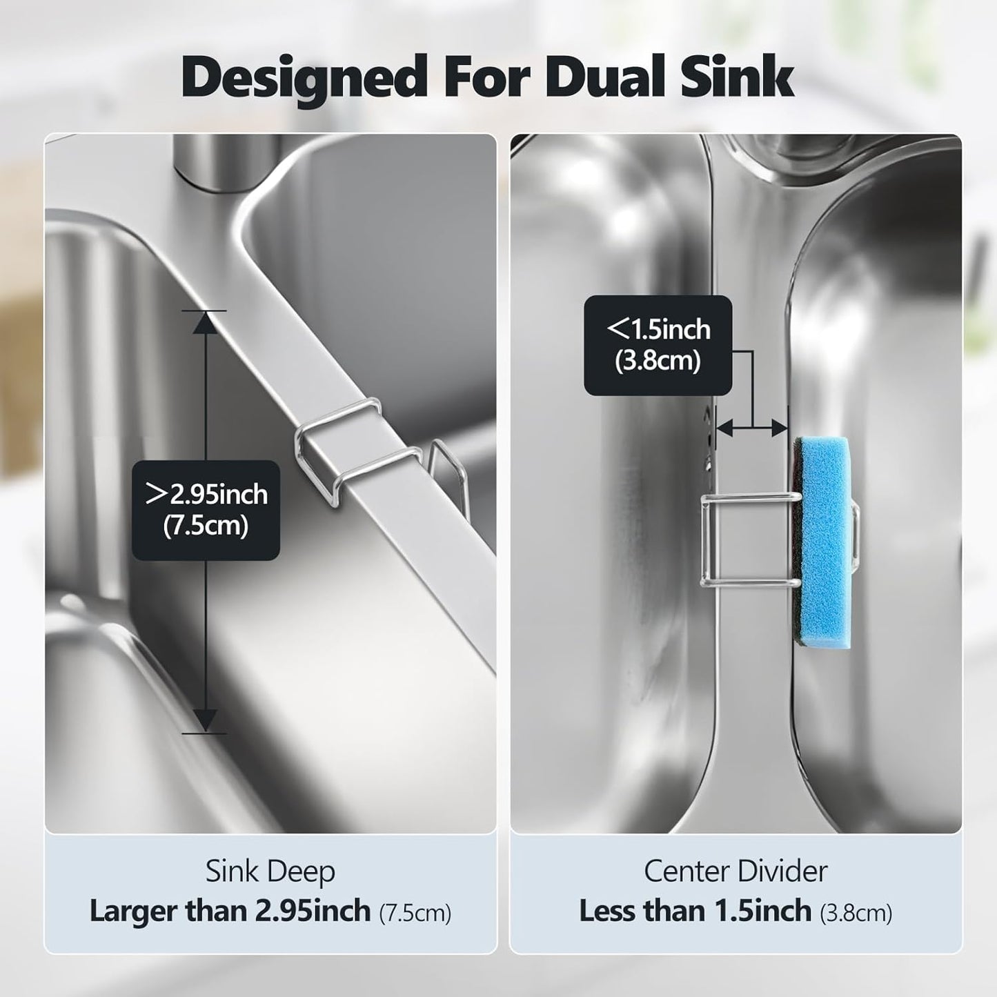 2 Pack Sponge Holder for Kitchen Sink - Movable Hanging Sponge Caddy Organizer