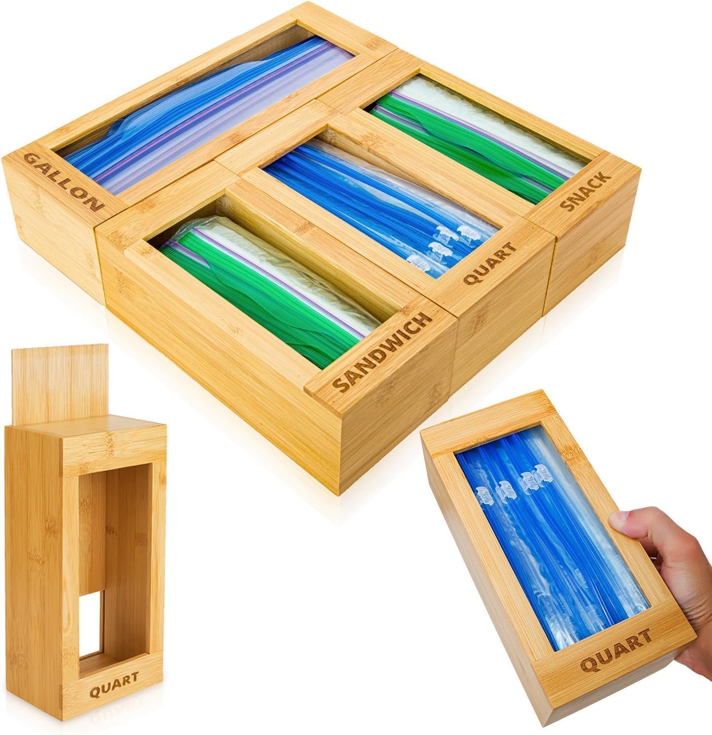 MHomeAid Bag Storage Organizer - Bamboo Food Plastic Baggie Holder, Dispenser