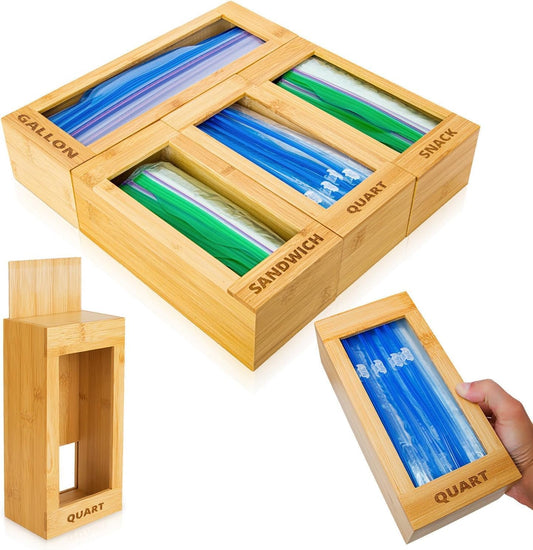 MHomeAid Bag Storage Organizer - Bamboo Food Plastic Baggie Holder, Dispenser