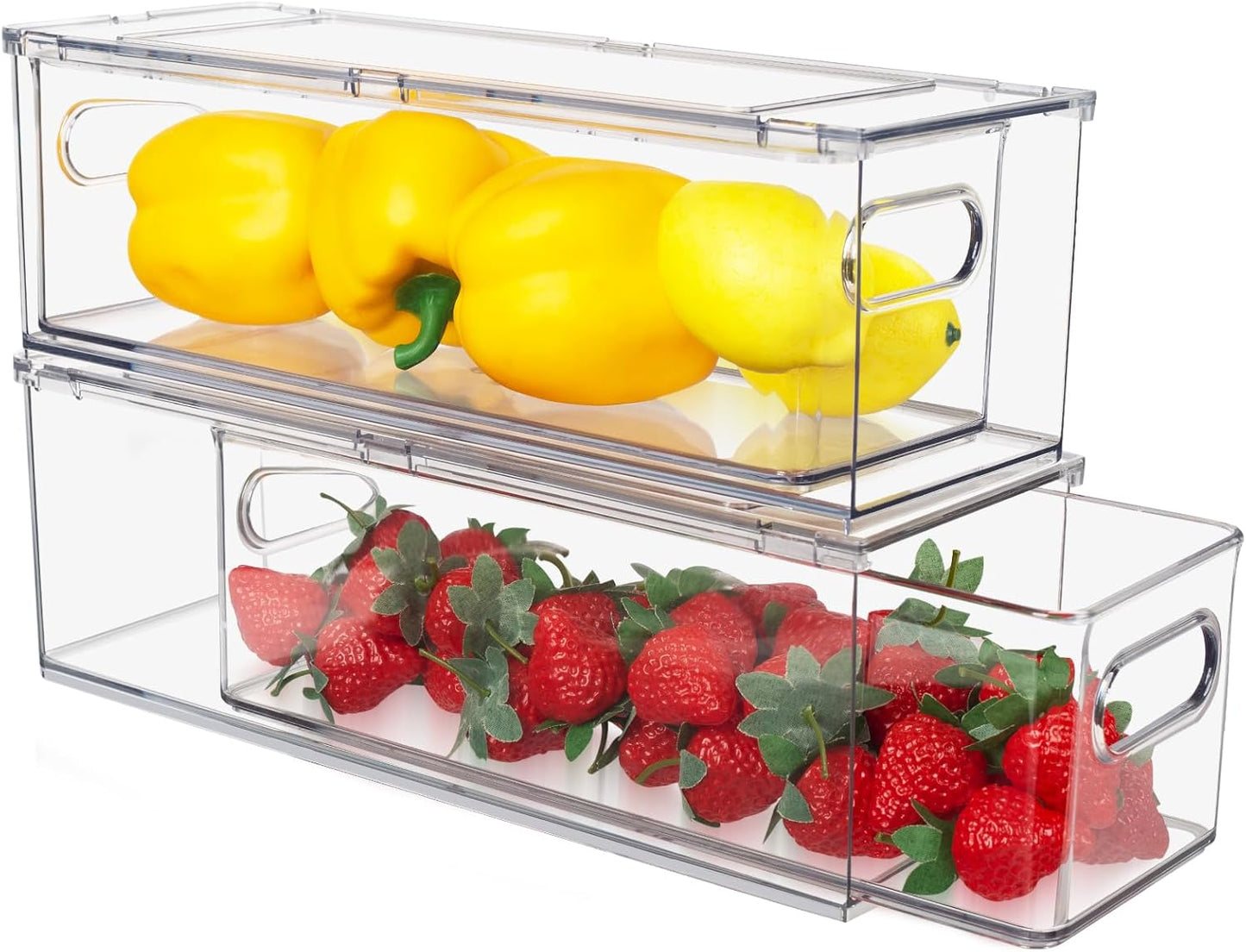 2 Pack Stackable Refrigerator Organizer Bins with Pull-out Drawer