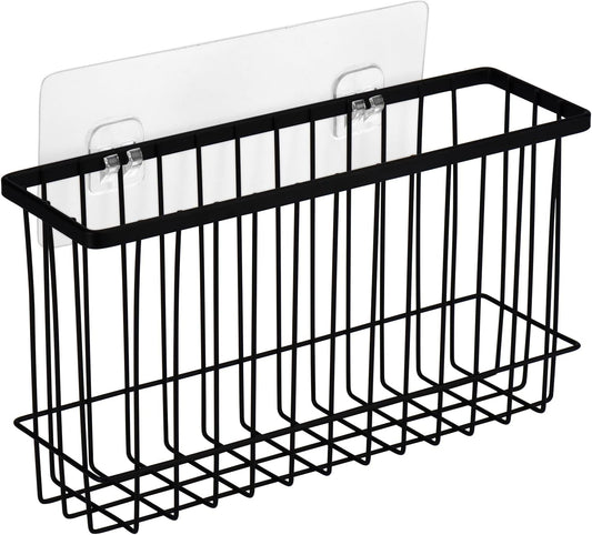Wall Door Adhesive Kitchen Wrap Organizer Rack, No Drilling, Black