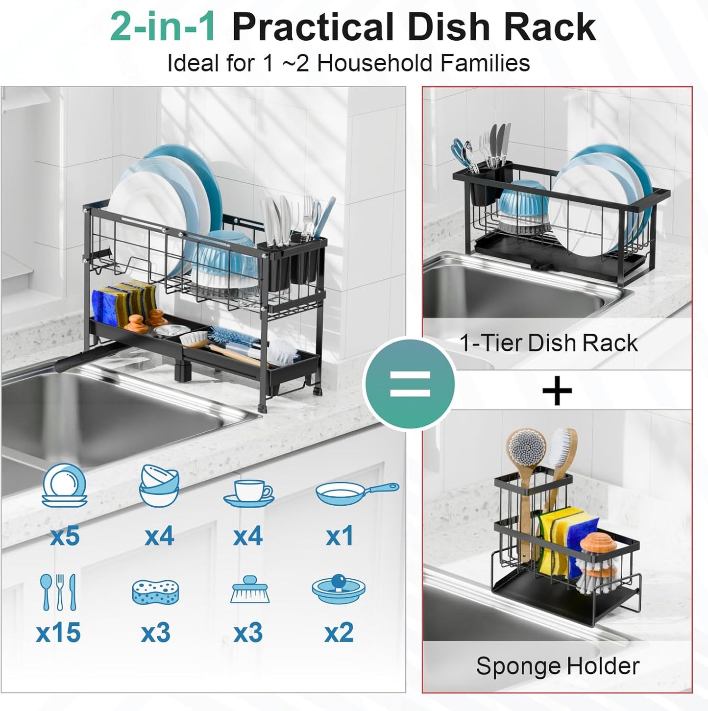 Narrow Dish Drying Rack, 2 Tier Small Dish Drainer for Kitchen Counter