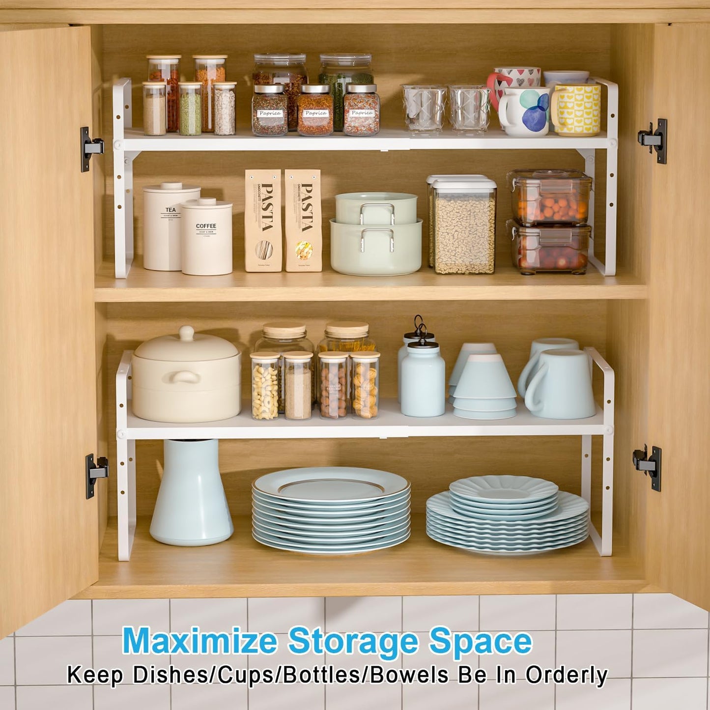 15.5 to 25.5 Inch Kitchen Cabinet Shelf Organizers, Adjustable Kitchen Counter Shelf Organizer