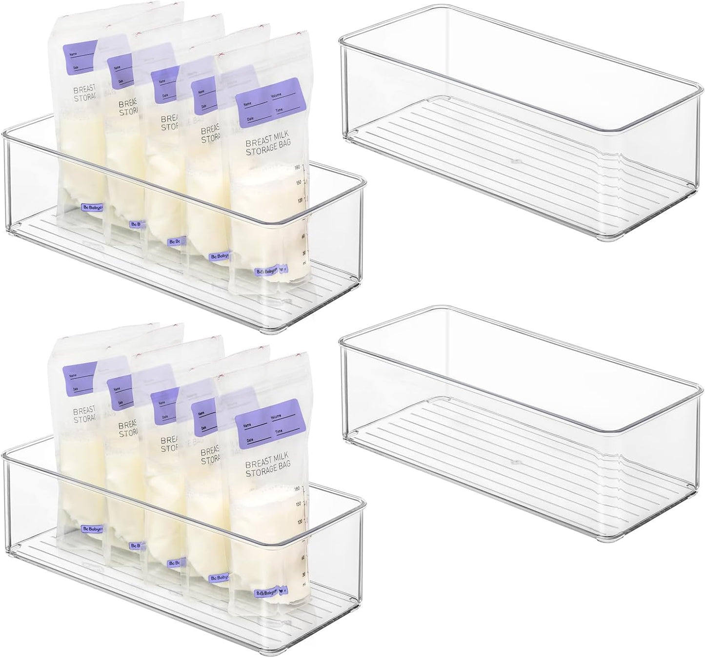4 Pcs Storage Container Breastmilk for Fridge, Clear Organizer Bins for Milk Bags