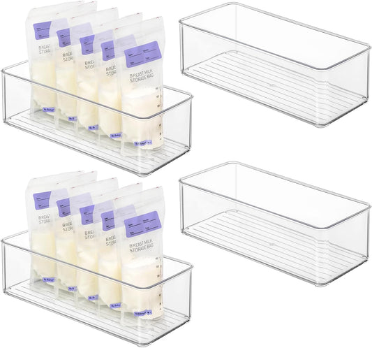4 Pcs Storage Container Breastmilk for Fridge, Clear Organizer Bins for Milk Bags