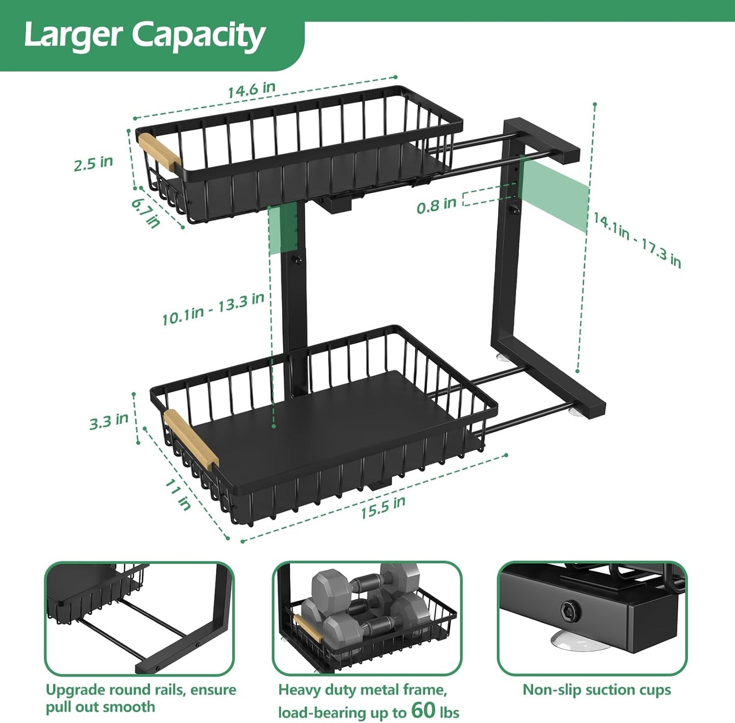 Under Sink Organizer 2 Packs, Pull Out Kitchen Sink Organizer