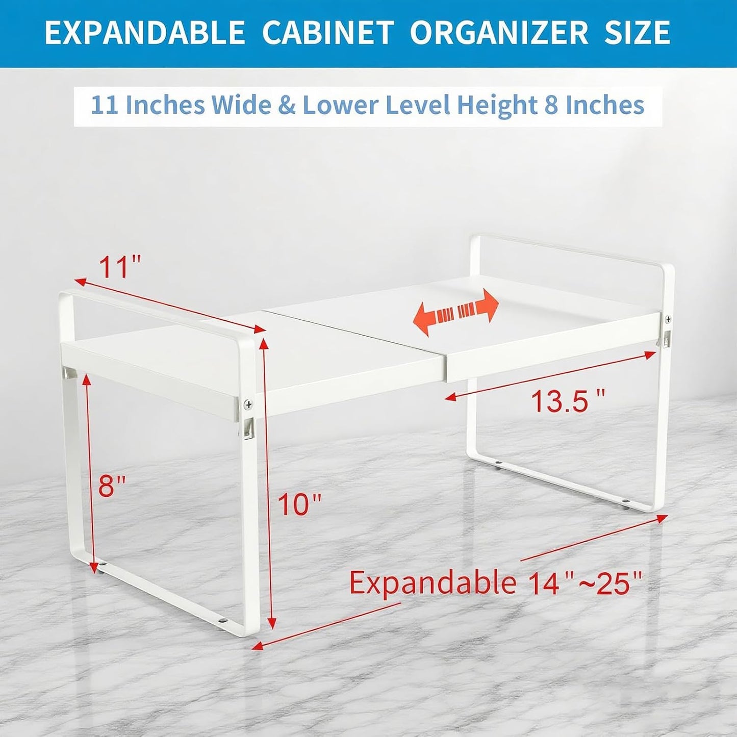 Expandable Cabinet Shelf Organizer 14-25 Inch Adjustable Length